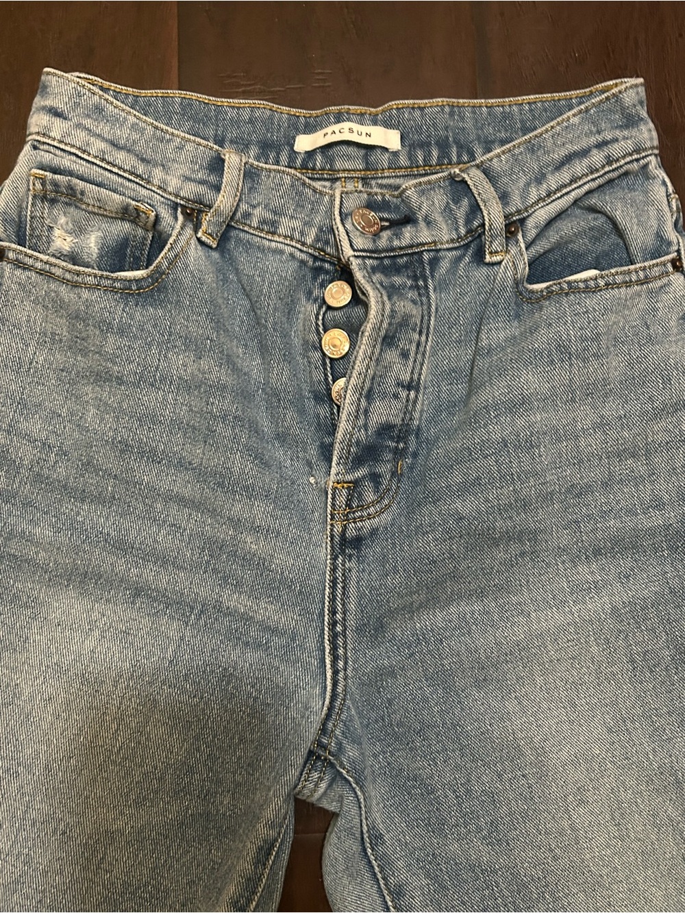 PacSun High Rise Straight Leg Jeans Size 25 Blue Exposed Button Fly Mom Jeans